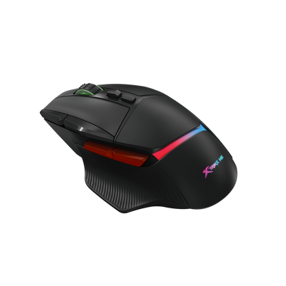Black gaming mouse with red accents