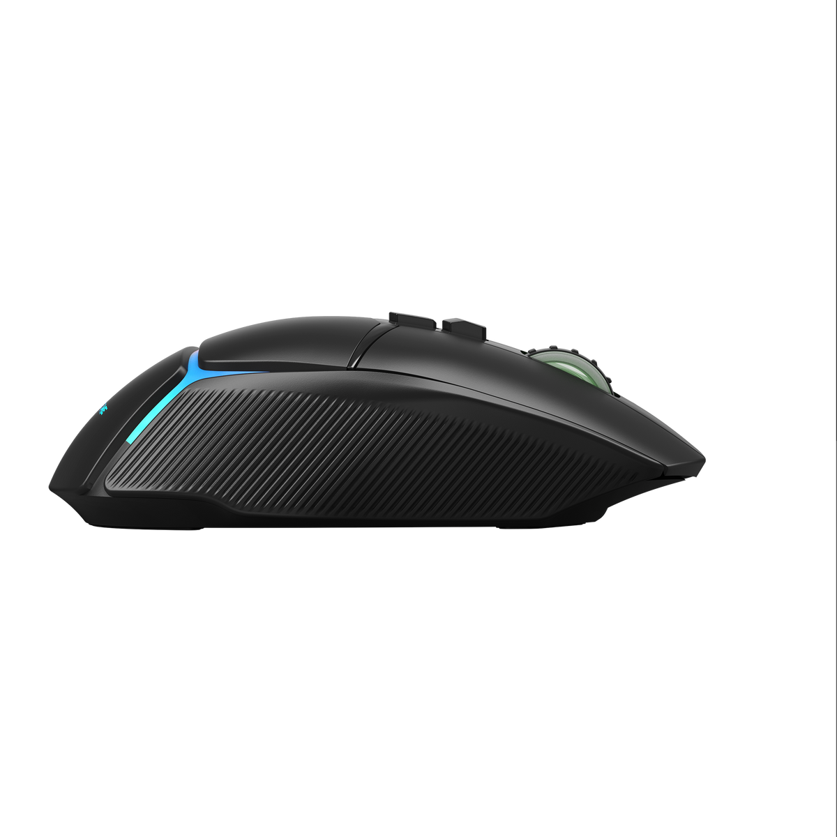 Black gaming mouse with blue accents