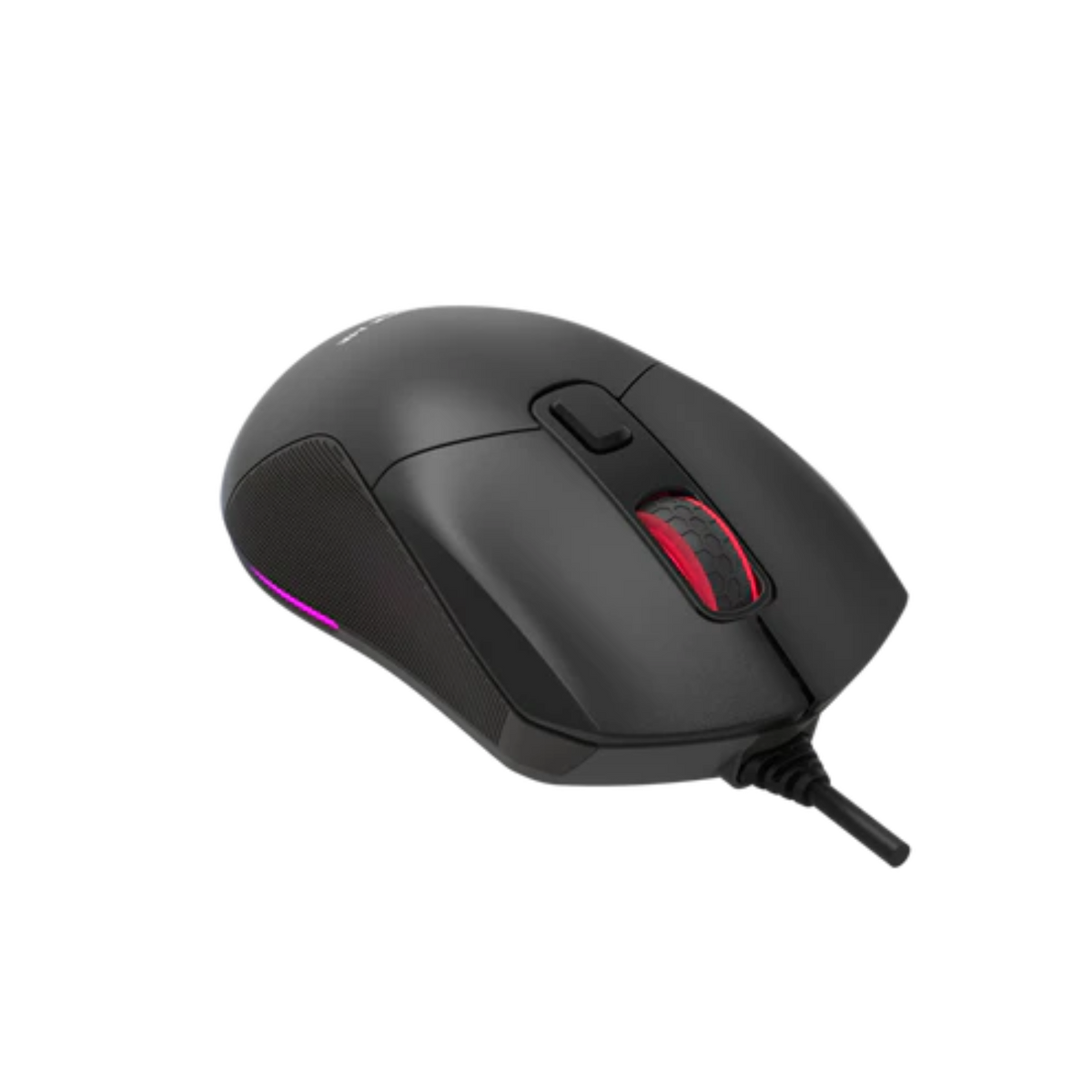 Black gaming mouse with red accents