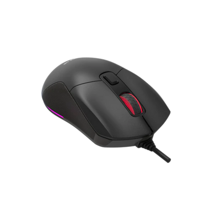 Black gaming mouse with red accents