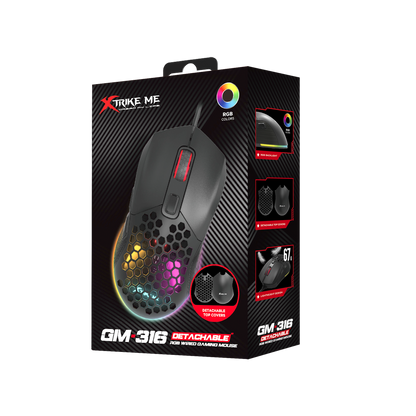 Gaming mouse packaging with Xtrike Me branding