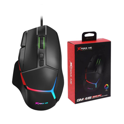 Gaming mouse with RGB lighting next to its packaging