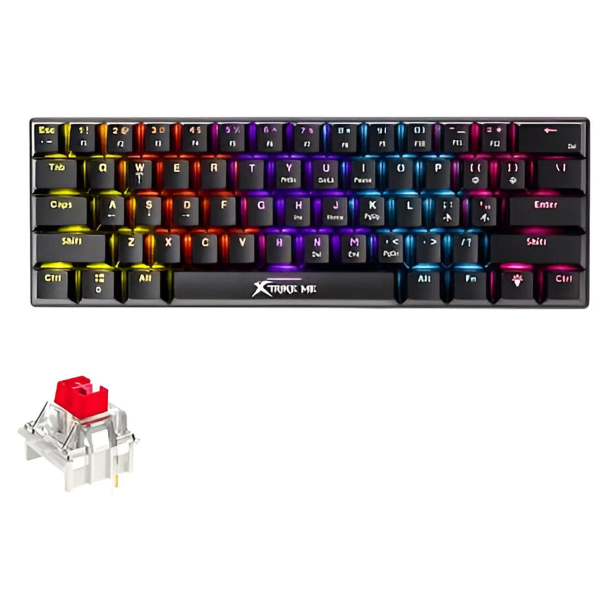 Mechanical keyboard with RGB backlighting and a red switch