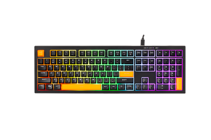 Mechanical keyboard with RGB lighting on a white background