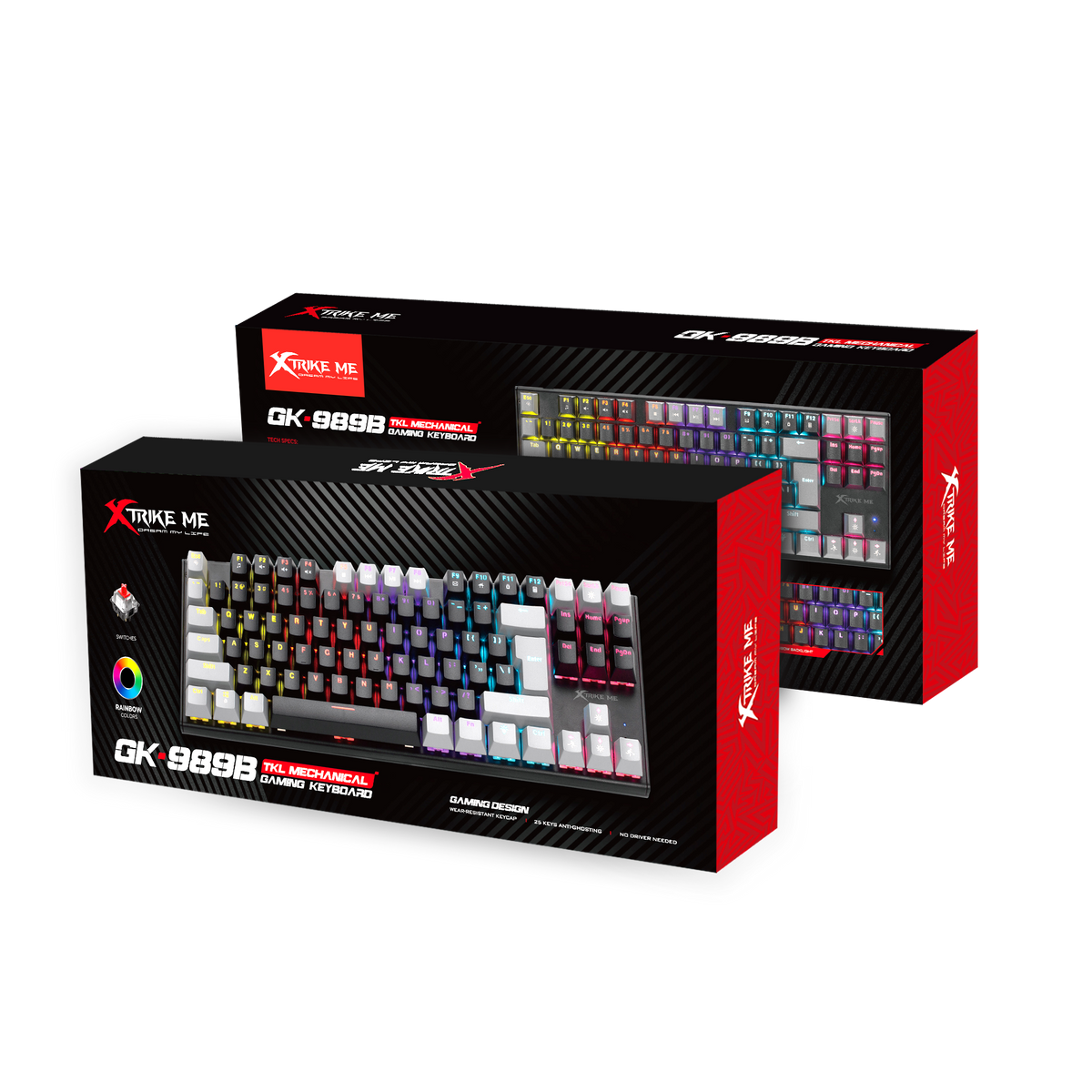 Xtrike Me GK-989B TKL mechanical gaming keyboard packaging boxes