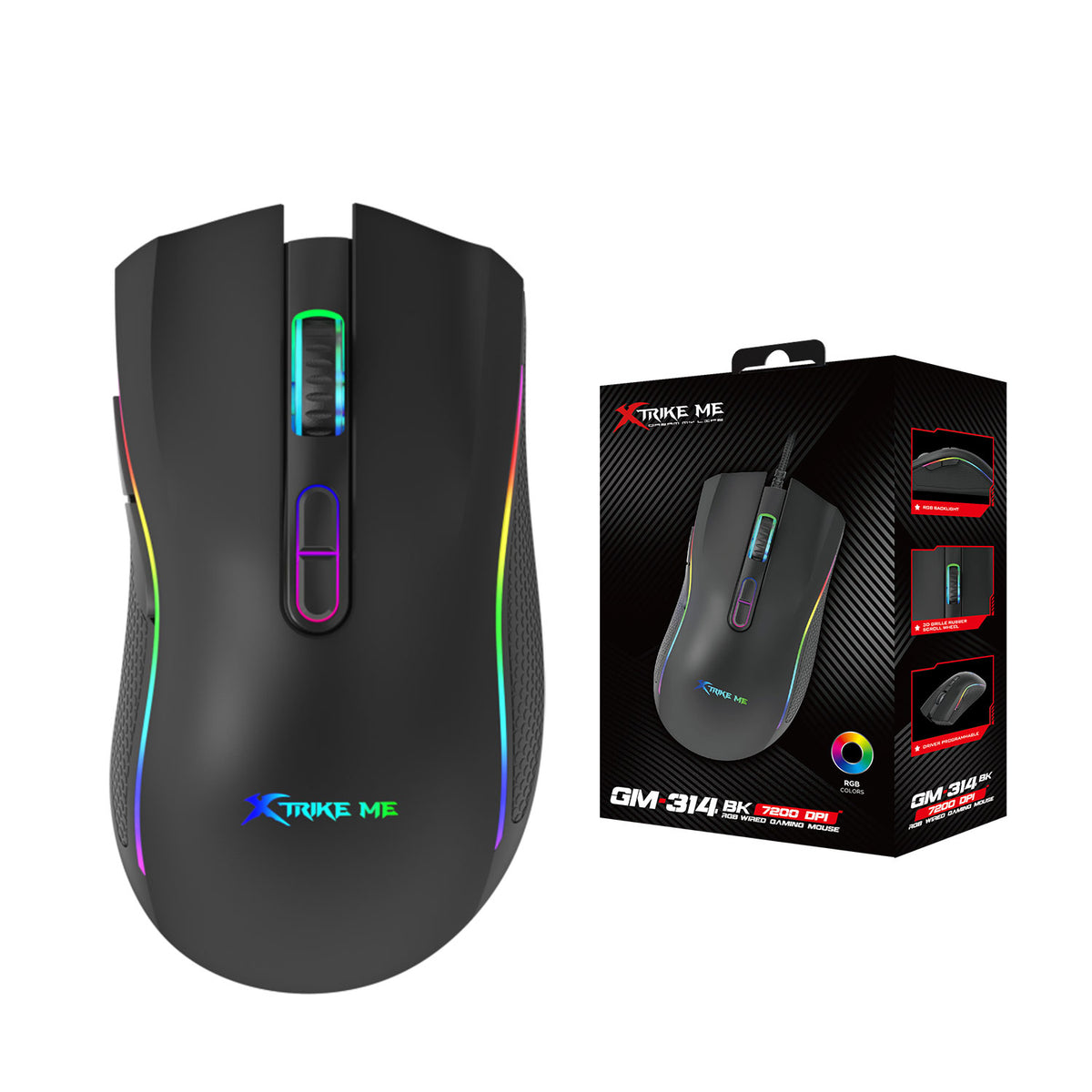 Xtrike Me GM-314 black gaming mouse with box