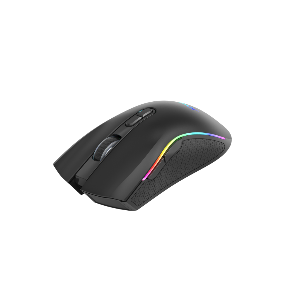 Xtrike Me GM-314 black gaming mouse front angled view