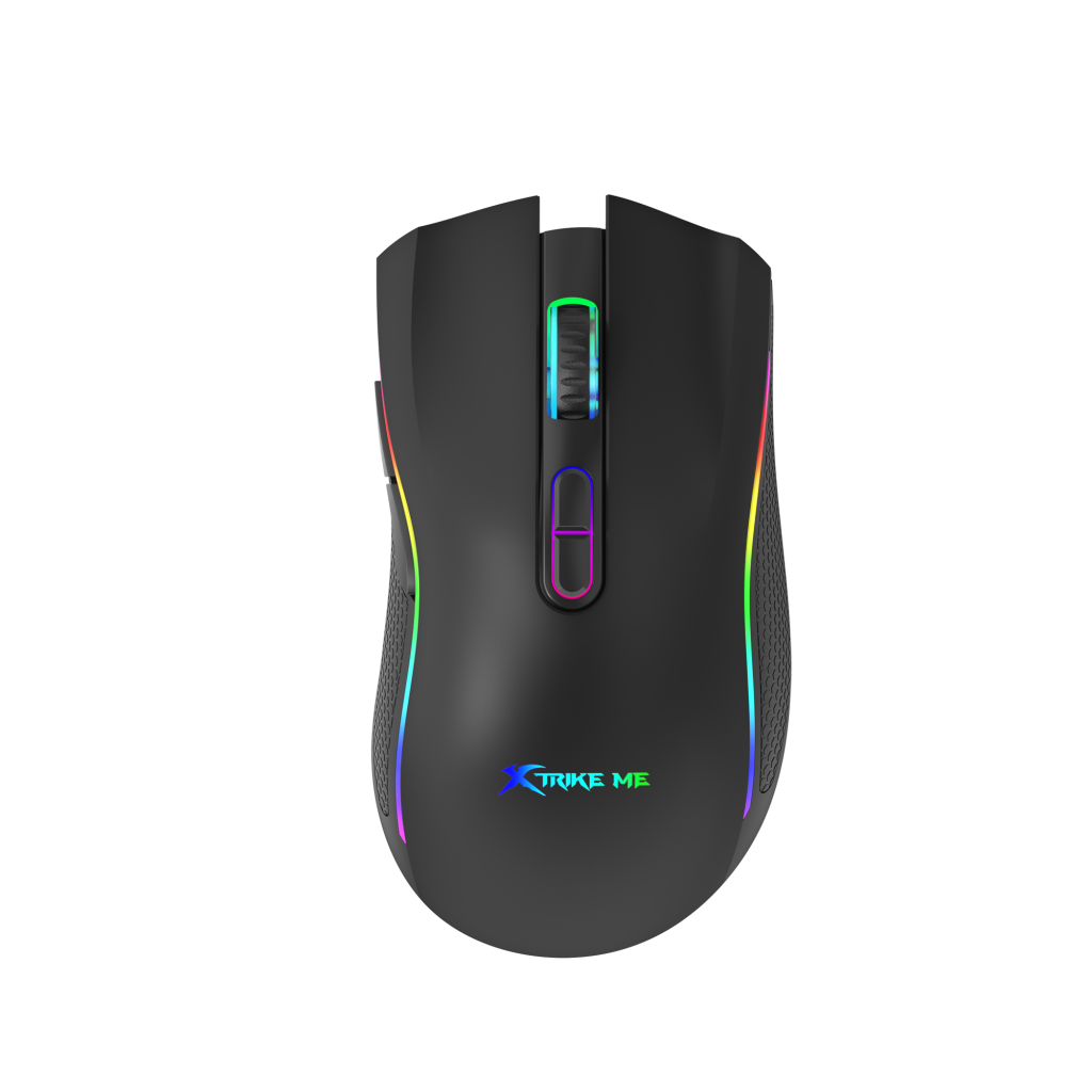 Xtrike Me GM-314 black gaming mouse top view with RGB