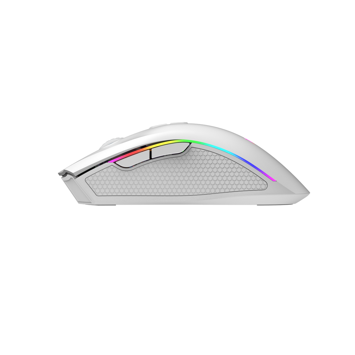 Xtrike Me GM-314 white gaming mouse side view with RGB